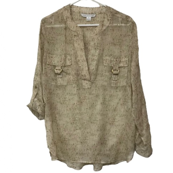 DVF 100% Silk ‘Danielle’ Crepe Blouse Roll Tab Long Sleeve Sheer Large - Picture 5 of 12